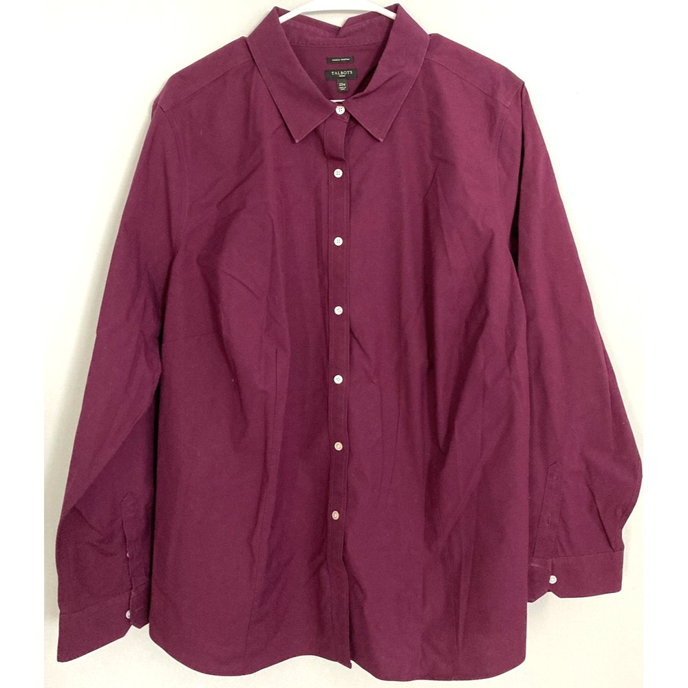 Talbots Shirt Women 22W‎ Plus Purple Wrinkle Resistant Button Front Long Sleeve